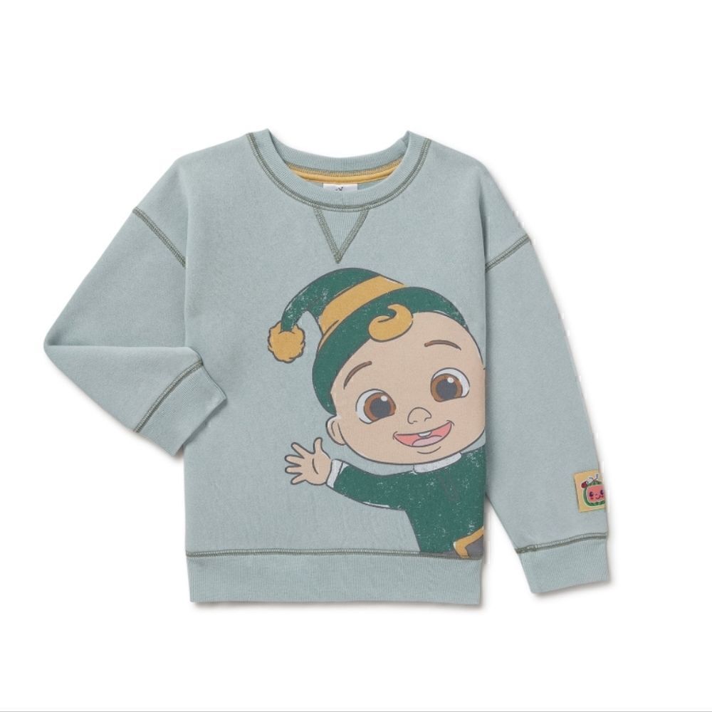Nwt Toddler Boys Girls Green CoComelon Christmas Sweatshirt Sweater Top